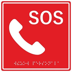 MP-010R2 - Табличка тактильная с пиктограммой "SOS Трубка" (150x150мм) красный фон