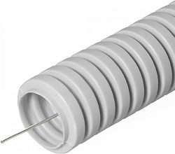 Труба ПВХ гофрированная д.16мм, с/з, цвет: серый, 100м (PR.031600, Строитель)
