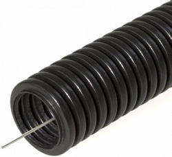 Труба ПНД гофрированная безгалогенная д.16мм, с/з, цвет:  черный, 100м (PR.021651, Строитель)