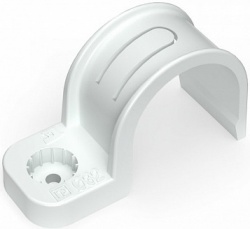 Крепеж-скоба пластиковая односторонняя для прямого монтажа атмосферостойкая белая в п/э d32 мм (25шт