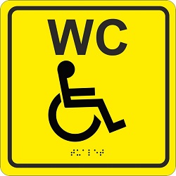 MP-010Y3 - Табличка тактильная с пиктограммой "Туалет для инвалидов" (200х200) желтый фон