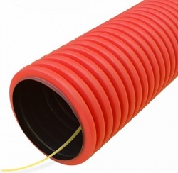 Труба ПНД гофрированная двустенная гибкая, д.50мм, тип 450 (SN26) с/з, цвет: красный, 100м (PR15.002