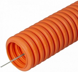 Труба ПНД гофрированная лёгкая безгалогенная д.25мм, 350 Н с/з, цвет: оранжевы, 50м (PR.022561)
